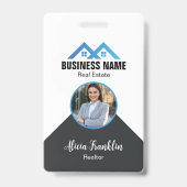 Makelaar Modern Zwart Blauwe Vastgoedmakelaar Foto Badge (Voorzijde)
