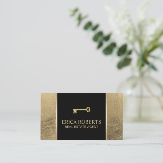 Makelaar Modern Zwart & Goud Visitekaartje (Staand voorkant)