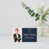 Makelaar Navy Blue Blush Pink Foto Visitekaartje (Staand voorkant)