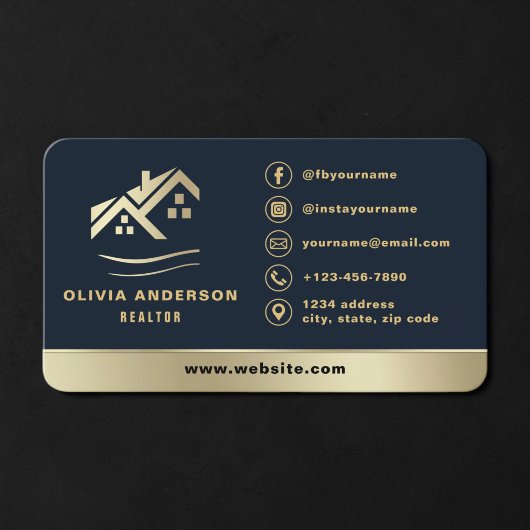 Makelaar Navy Blue Goud Visitekaartje