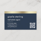 Makelaar Navy Blue QR Code Gold Monogram Visitekaartje (Achterkant)