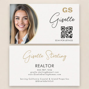 Makelaar Neutraal Beige QR-code Foto Visitekaartje