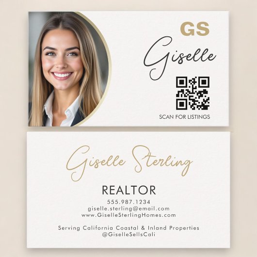 Makelaar Neutraal Beige QR-code Foto  Visitekaartje