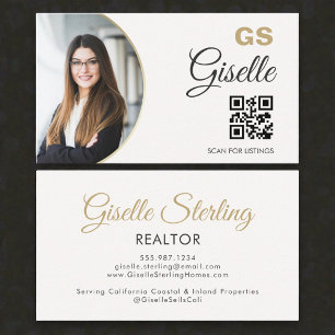  Makelaar Neutraal Goud Foto Monogram QR Code  Visitekaartje