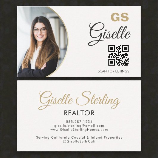 Makelaar Neutraal Goud Foto Monogram QR Code Visitekaartje