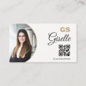 Makelaar Neutraal Goud Foto Monogram QR Code Visitekaartje (Voorkant)