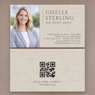 Makelaar Neutrale Linnen Foto QR-code Visitekaartje