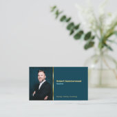 Makelaar Persoonlijke Foto, QR-code, Logo Navyblau Visitekaartje (Staand voorkant)
