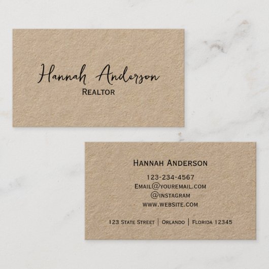 Makelaar Professioneel Eenvoudig Script Visitekaartje (Voorkant / Achterkant)