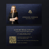 Makelaar QR-code foto luxe navy goud Visitekaartje