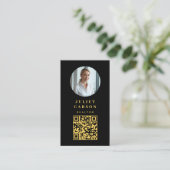 Makelaar Qr Code Logo Foto Zwart En Goud Visitekaartje (Staand voorkant)