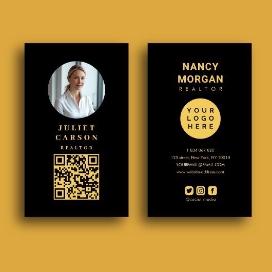 Makelaar Qr Code Logo Foto Zwart En Goud Visitekaartje