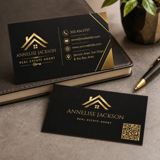 Makelaar QR-code Luxe Navy Goud Visitekaartje