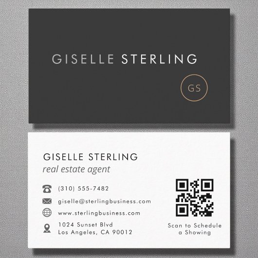 Makelaar QR-code Minimalistische Luxe Zwart Visitekaartje