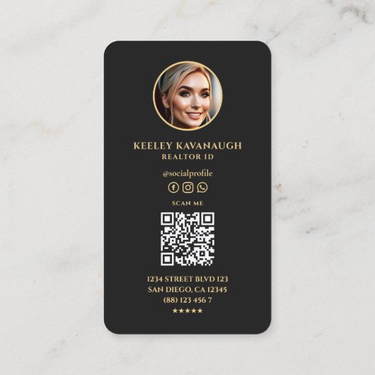 Makelaar Realtor Foto Modern Zwart Visitekaartje (Achterkant)