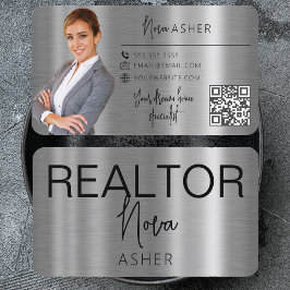Makelaar Realtor Foto QR Code Faux Metal Visitekaartje