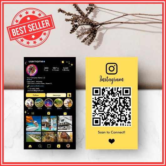 Makelaar Realtor Instagram Gele QR-code Visitekaar Visitekaartje