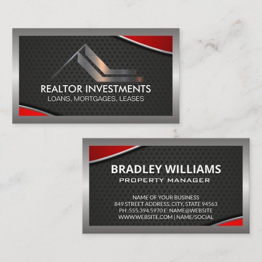 Makelaar | Rood Metaal | Borders Busines Visitekaartje (Voorkant / Achterkant)