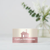 Makelaar Roze Folie Huis Goud Modern Visitekaartje (Staand voorkant)