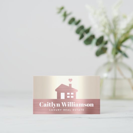 Makelaar Roze Folie Huis Goud Modern Visitekaartje (Staand voorkant)
