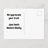 Makelaar Welkom Thuis Vintage Huis Briefkaart (Achterkant)