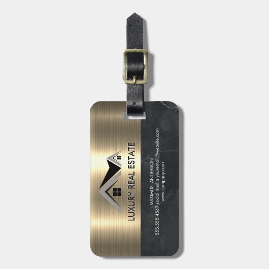 Makelaar | Zakelijk met Metallic Gouden Marmer Bagagelabel (Voorkant verticaal)