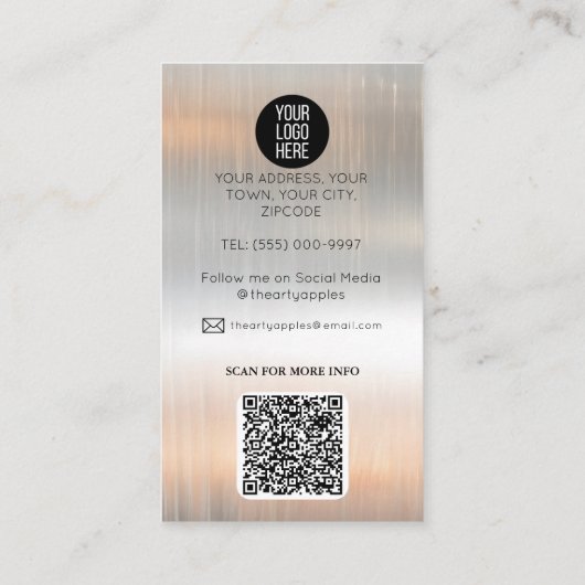 Makelaar zilver Metallic Gold Marmer Visitekaartje (Achterkant)