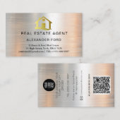 Makelaar zilver Metallic Gold Marmer Visitekaartje (Voorkant / Achterkant)