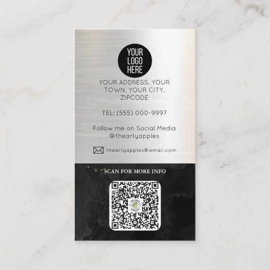 Makelaar zilver Metallic Gold Marmer Visitekaartje (Achterkant)