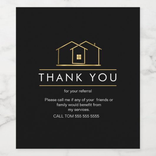 Makelaardij Dank U zaken Wijn Etiket (Enkel label)