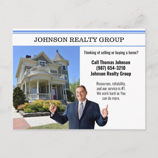 Makelaardij Direct Mail Modern Blue Stripe Briefkaart (Voorkant)