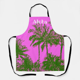 Makena Beach Hawaiian Sketchy Palms - Fuchsia Schort