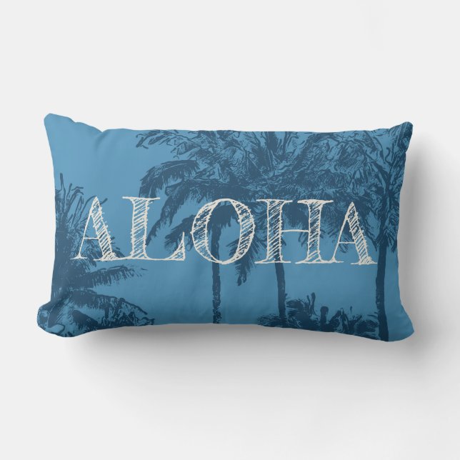Makena Beach Hawaiian Sketchy Palms Reversible Kussen (Voorkant)
