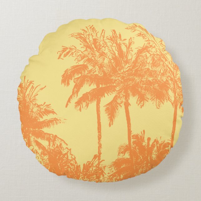 Makena Beach Hawaiian Sketchy Palms Reversible Rond Kussen (Voorkant)