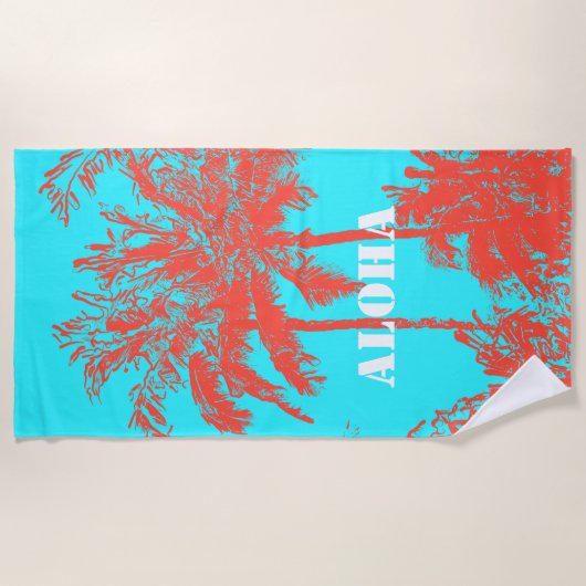 Makena Beach Hawaiian Sketchy Palms Turq Strandlaken (Voorkant)