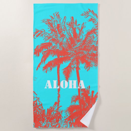 Makena Beach Hawaiian Sketchy Palms Turq Strandlaken (Voorkant)