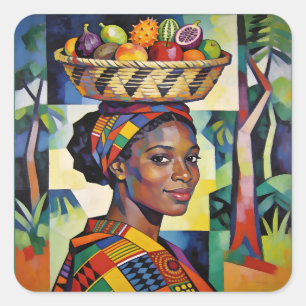 “Makena” - Geometrie van Schoonheid - Zwarte Gesch Vierkante Sticker