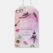 Makeover Glam Sparkle verjaardagsfeestje Cadeaulabel (Voorkant)