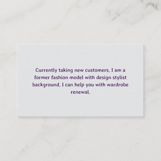 Makeover mode stijl persoonlijk ontwerp consultant visitekaartje (Achterkant)