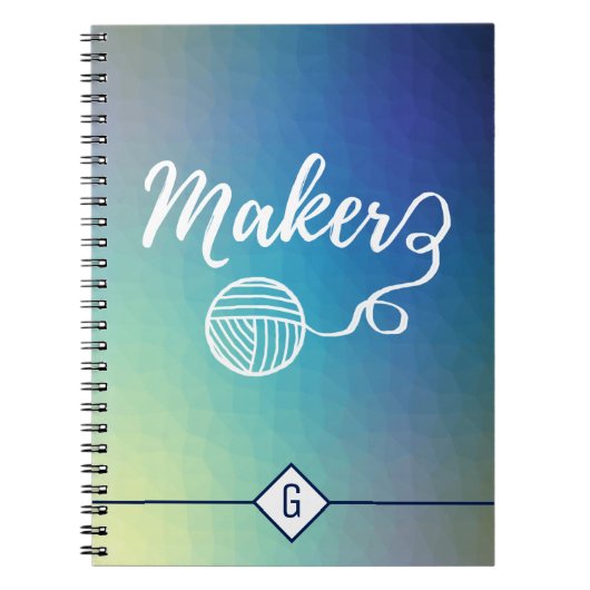 Maker maakt monogram blauw verloop geometrisch notitieboek (Voorkant)