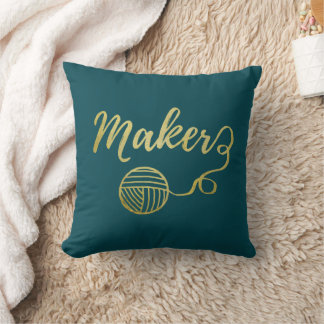 Maker Yarn Crafts Typografie Faux Gold Blauwgroen Kussen