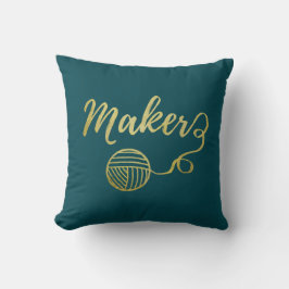Maker Yarn Crafts Typografie Faux Gold Blauwgroen Kussen