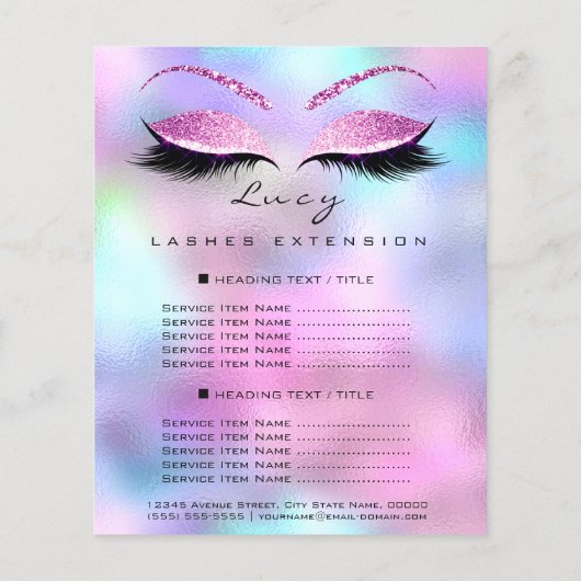 Makeup artiest Beauty Lash Glitter Price List Ombr Flyer (Achterkant)