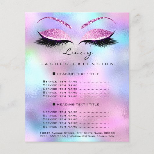 Makeup artiest Beauty Lash Glitter Price List Ombr Flyer (Voorkant)