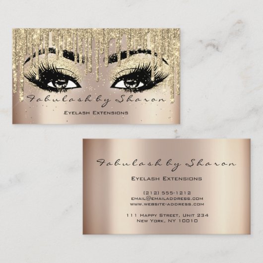 Makeup artiest Eyebrow Lashes Glitter Drift Golden Visitekaartje (Voorkant / Achterkant)