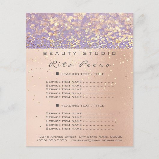 Makeup artiest Glitter Gold Price List Paars Flyer (Voorkant)