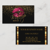 Makeup-artiest - Gold Confetti en hot-roze 💋 Lips Visitekaartje (Voorkant / Achterkant)