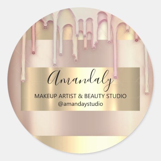 Makeup artiest koopt Roos Gold Powder Ronde Sticker (Voorkant)