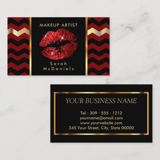 Makeup-artiest met Red- en Chevron Gold-accessoire Visitekaartje (Voorkant / Achterkant)
