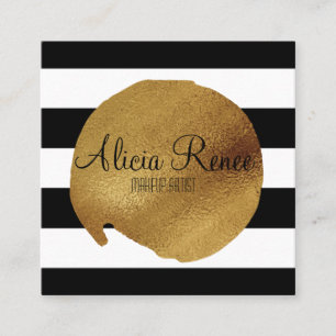 Makeup-artiest met Stripes en Gold Stamp Vierkante Visitekaartje